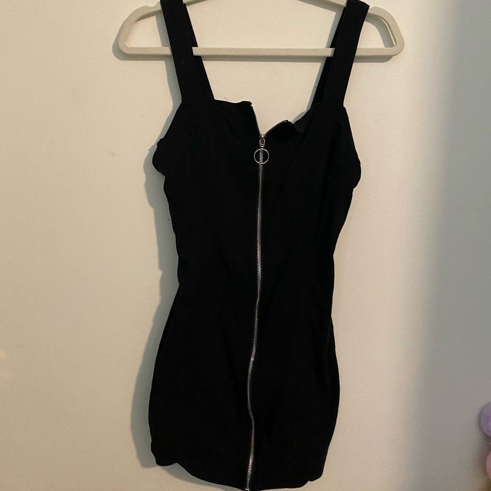 Black zip down mini dress